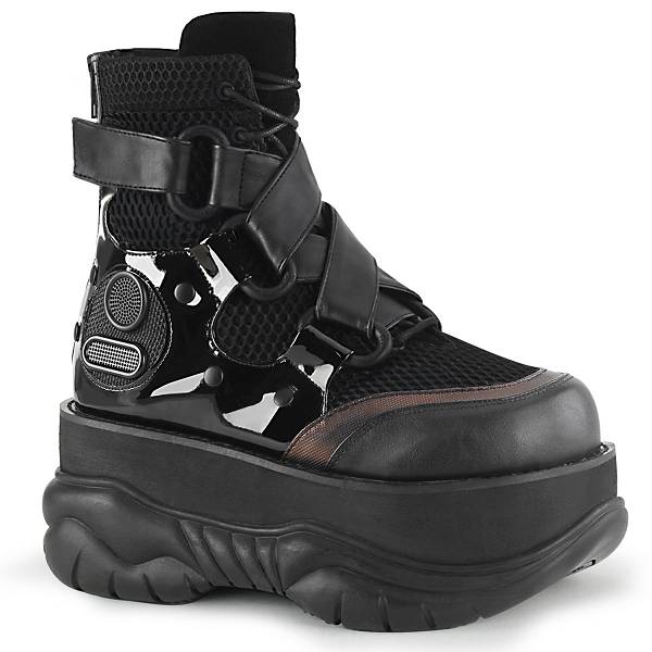 Demonia Men's Neptune-126 Platform Boots - Black Vegan Leather/Fishnet Fabric/Patent D6013-42US Clearance